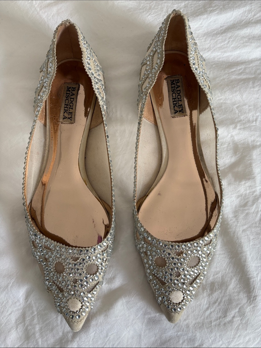 Badgley Mischka Champagne Crystal Embellished Pointed Flats